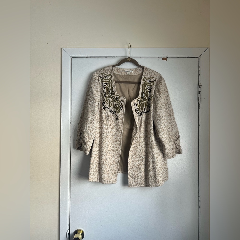 Coldwater Creek Tan Cream Embellished
Beaded Open Front Women's Jacket Size
18W